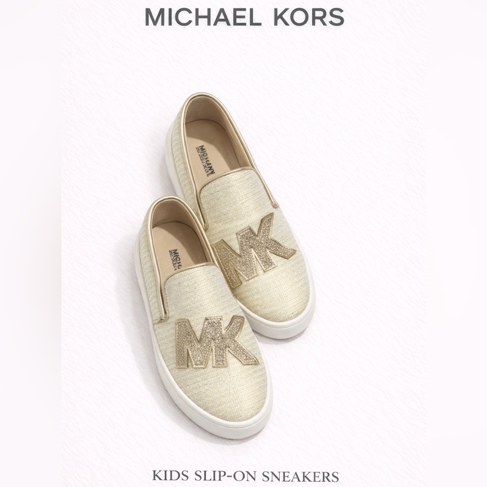 Michael Kors Kids Gold and Cream Slip-On Sneakers